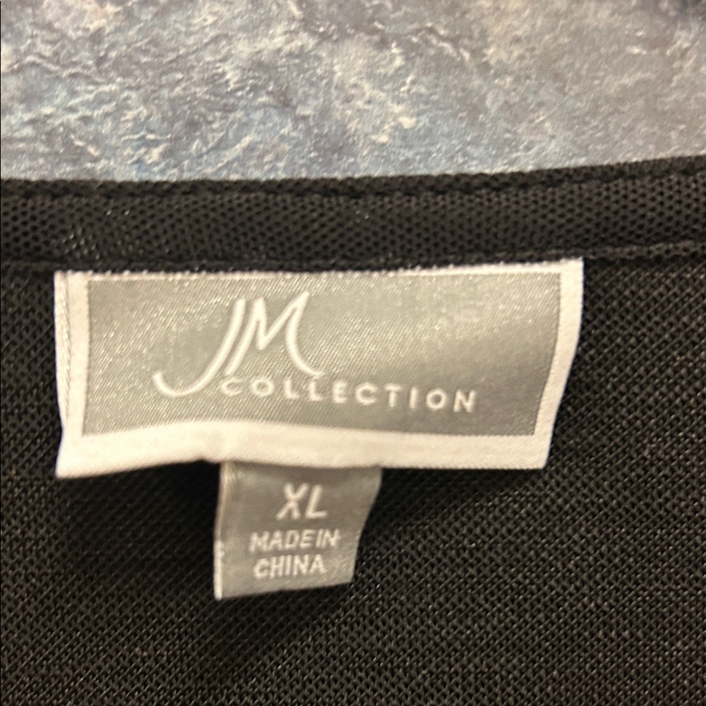 JM Collection Black Blouse with Red Embroidery - Picture 2 of 5
